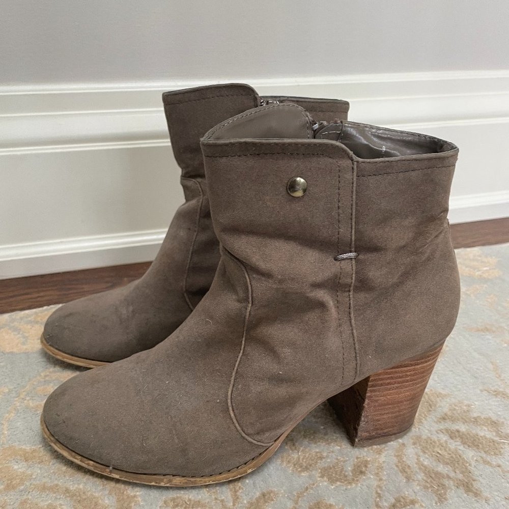 Grey/Brown Faux Suede Heeled Booties
